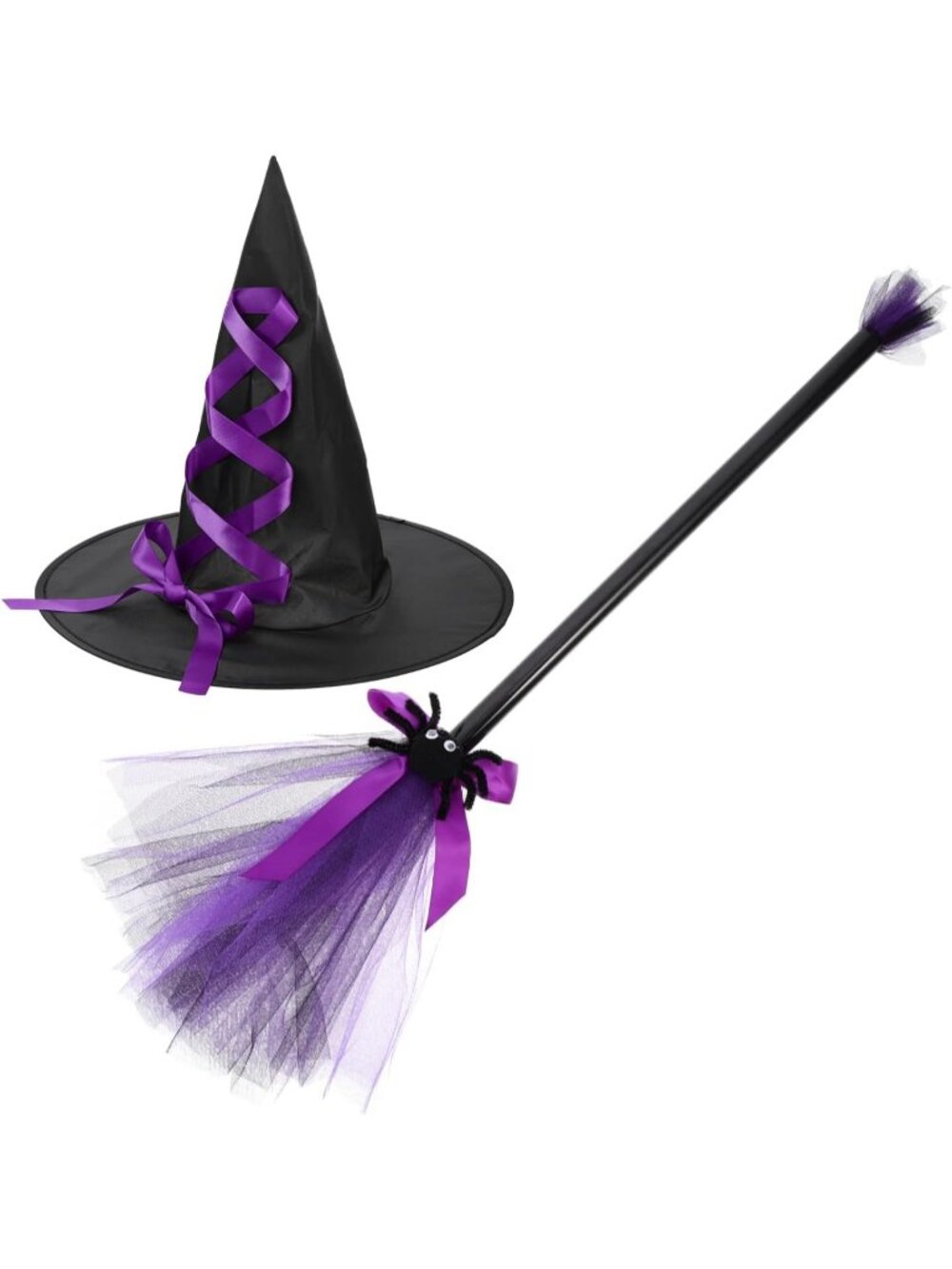 🎃Halloween Witch Hat Set Halloween Witch Hat w/ Flying Witch Broomstick Purple